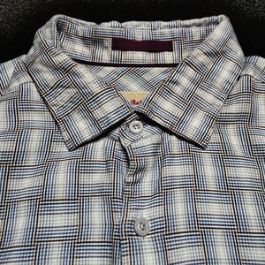 Tommy Bahama Blue Brown Checkerd Silk Blend Long Sleeve Shirt Mens Size Large